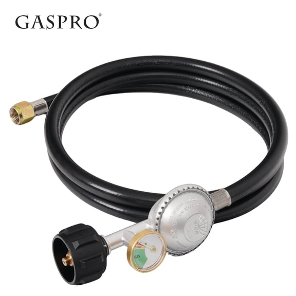 GASPRO Propane Gas Regulator Hose 6 ft with Gauge, Rubber Braided LP Gas Hose, Replacement for Gas Grill, Fire Pit, Patio Heater, BBQ, Propane Tank