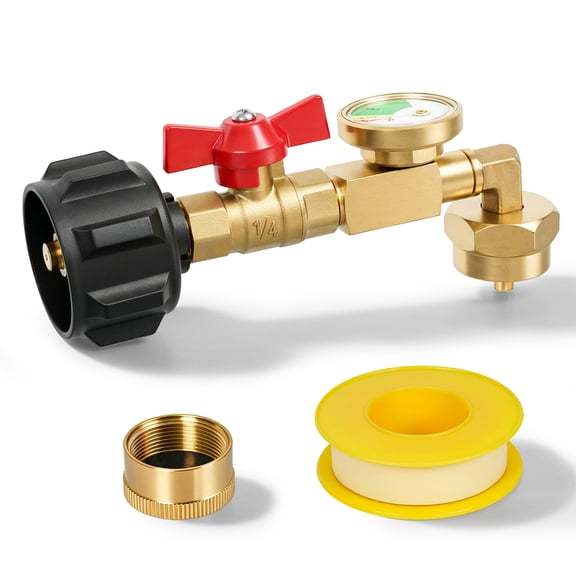 GASPRO Propane Refill Adapter with Gauge & Control Valve, Refill 1 lb Propane Bottom from 20 lb Tank, with ON/Off Control, Solid Brass Propane Tank Refill Adapter