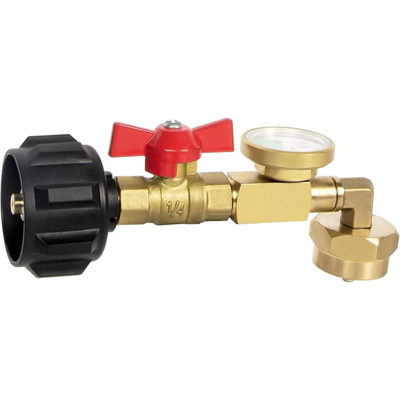 GASPRO Upgraded Propane Refill Adapter with Valve and Gauge for 1 to 20 lb Tank Grill with 90-Degree Elbow Design