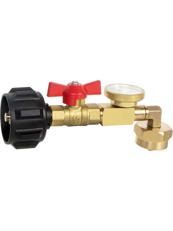 Upgraded Propane Refill Adapter with Valve and Gauge for 1 to 20 lb Tank Grill with 90-Degree Elbow Design
