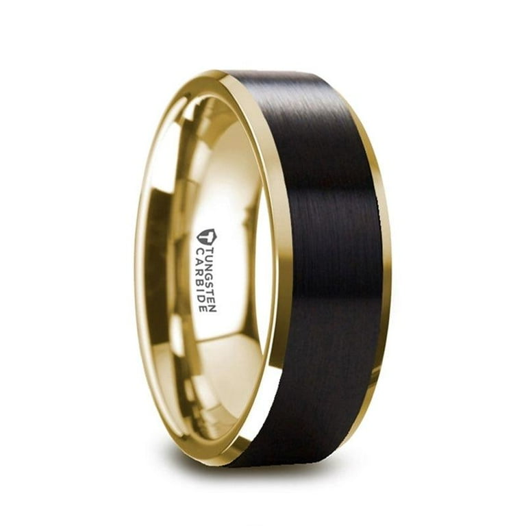 Thorsten Gold Plated Tungsten Polished Beveled Ring with Brushed Black Center -6mm or 8mm - GASTON Thorsten Gold Plated Tungsten Polished Beveled Ring with Brushed Black Center -6mm or 8mm - GASTON