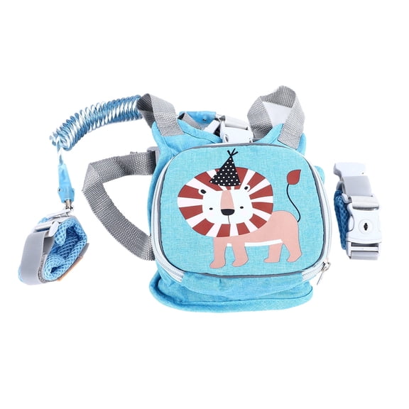 GASTROPOD 1.5M 2-In-1 Kids Safety Harness Backpack with Wrist Link,Blue Lion Cartoon,AntiLoss Leash,Adjustable Shoulder Straps