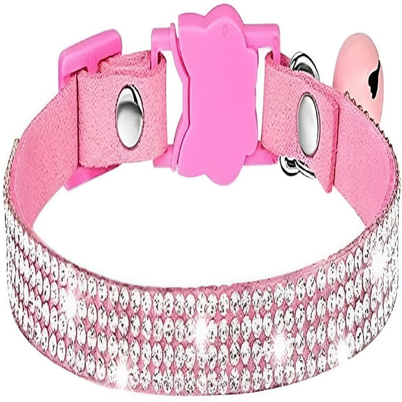 GASTROPOD 1 Pack Cat Collars, Rhinestone for Girl Cats Bling Kitten Flower Adjustable Breakaway Collar with Bell Soft Velvet Leather Collar for Puppy Small Dogs