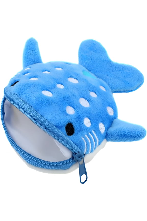 1 Pcs Shark Coin Purse,Plush Small Coin Pouch Cute Wallet with Zipper Keychain Small Embroidered Funny Sea Cartoon Animal Change Purse for Women