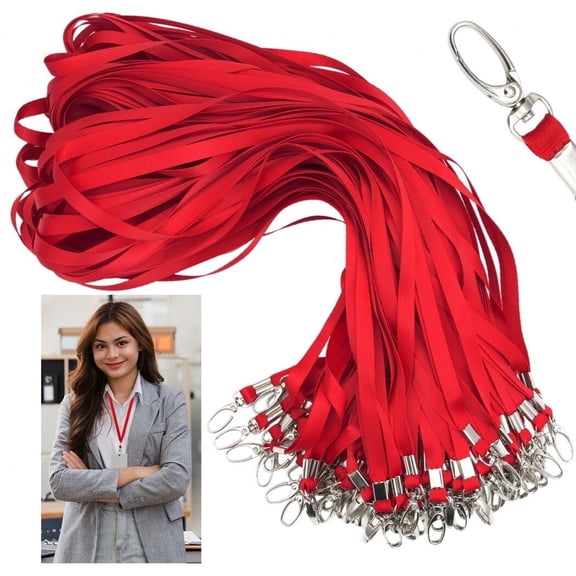 GASTROPOD 100PCS Lanyards for ID Badges, Bulk Red Neck Lanyards with Swivel Hook Clips, Polyester Flat Lanyards for Adults, Neck Straps for Office, Conference, Show