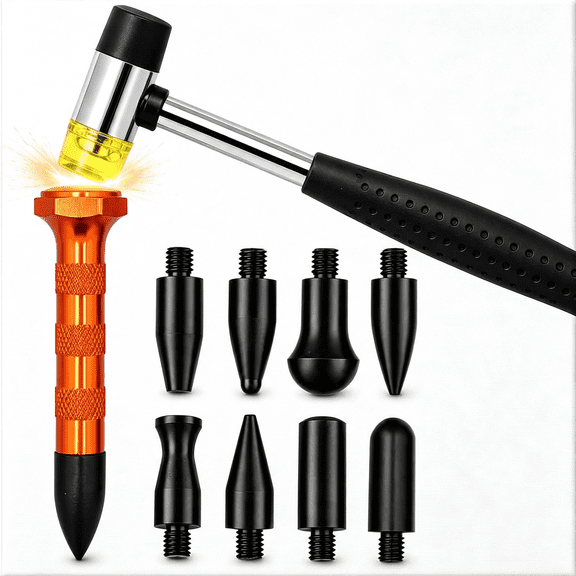 GASTROPOD 10Pcs Dent Repair Tool Kits Paintless Dent Removal Tap Down Tools Dent Rubber Hammer with 9 Different Shaped Hammer Heads for Diy Dent Repair on Cars Dent Repair Kit