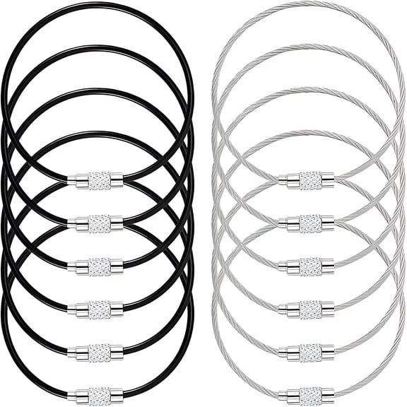 GASTROPOD 12 Pack Wire Keychain Cable,6 Inch Stainless Steel Cable Key Rings,2mm Thick Key Rings for Luggage Tag Loops and ID Keepers (Black & White)