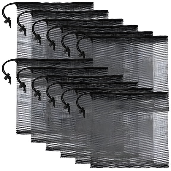 GASTROPOD 12 Pcs Black Mesh Camping Drawstring Bags, Storage Mesh Bags for Collecting Travel Toys