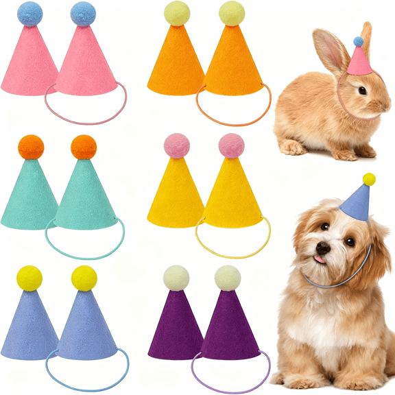 GASTROPOD 12Pcs Mini Party Hats for Stuffed Animals, Birthday Party Hats for Dolls Dog Cat Rabbit Puppies Assorted Animal Birthday Hats Party Hats