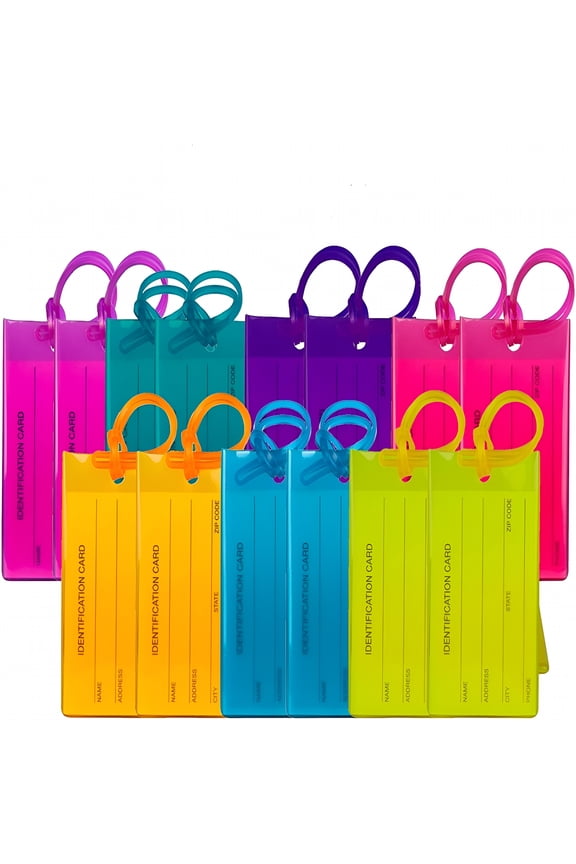 14 Pack Luggage Tags for Suitcases, Flexible Silicone Travel ID Identifier Labels with Writable Card Insert, Durable Baggage Tags for Bags and Backpacks, Multi Color Set