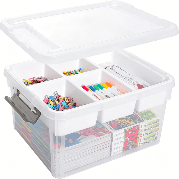 GASTROPOD 17 QT Plastic Storage Box with Removable Tray Craft Organizers and Storage Clear Storage Container for Organizing Bead, Tool, Sewing, Playdoh,Coloring Books