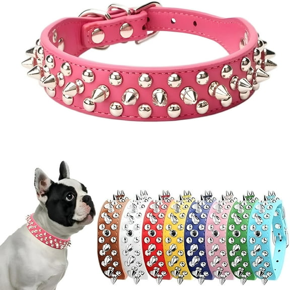 GASTROPOD 1Pcs Spiked Dog Collar, Female Studded Dog Collar PU Leather Mushrooms Rivet Spike Puppy Collars Adjustable for XXS XS Small Medium Large Dogs and Cats