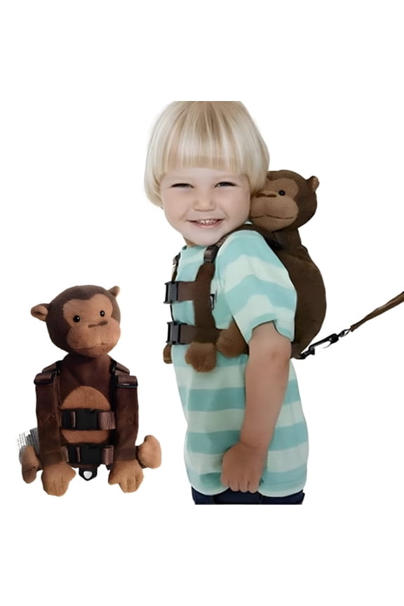 2-In-1 Monkey Backpack with Leash,Adjustable Anti-Lost Walking Belt,Cartoon Style Monkey Seat Belt,Cute Backpack