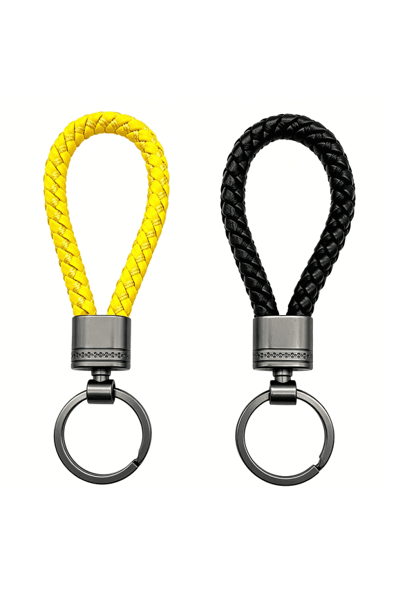 2 Pack Braided Leather Keychain,Handwoven Rope Strap Keychain for Women Men,Leather Keychains for Car Keys