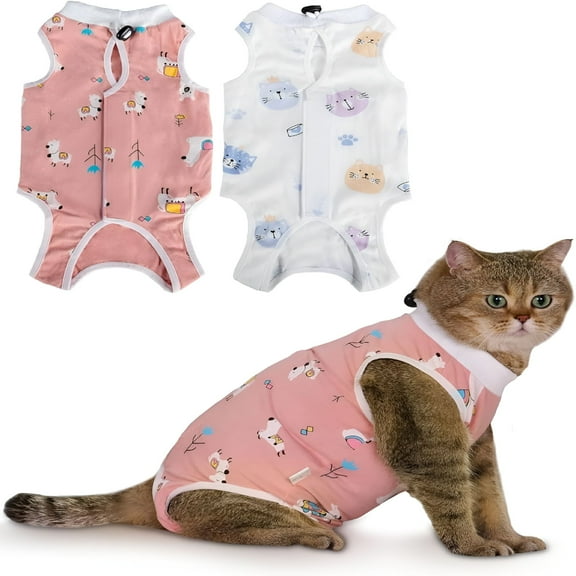 GASTROPOD 2 Pack Cat Recovery Suit, Breathable Cat Onesie for Cats after Surgery Female, Anti-Licking, M