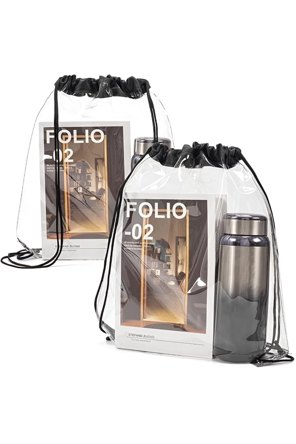2 Pack Clear Drawstring Backpack, Waterproof PVC Stadium Approved Bag, Transparent Cinch Sack for Concerts Sports Events, Lightweight Travel Festival Tote