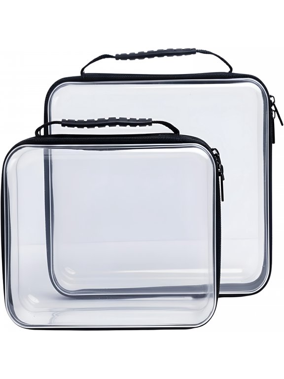 2 Pack Clear Hard Shell Zipper Case (Large & Medium) with Detachable Strap & Privacy Bag - Multipurpose Hard Plastic Organizer for Travel,Toiletries,Cosmetics,Kids Items & Tech Accessories