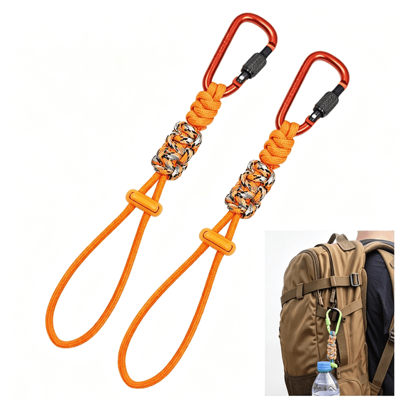 GASTROPOD 2-Pack Paracord Water Bottle Carrier Clip with Locking Carabiner,Adjustable Handle Strap for Backpacks&Belts,Securely Fits Bottles Up to 3.15",Hands-Free Hiking&Travel Accessories