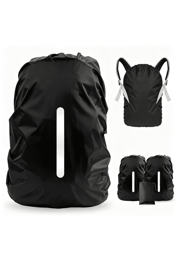 2 Pack Waterproof Rain Cover for Backpack,Reflective Rainproof Protector for Anti-Dust and Anti-Theft,M Size (for 30L-40L Backpack),2 Pcs Black