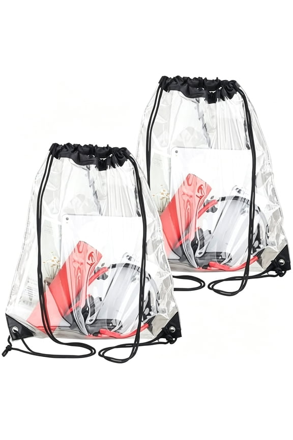 2 Pieces Clear Drawstring Bags,Waterproof Small Clear Bag for Stadium Colleges Sport Event Work Concert Security Approved,Clear Backpack for Stadium Events