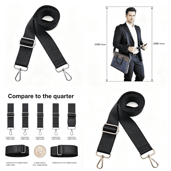 GASTROPOD 2" Wide Purse Straps Replacement Crossbody Bags Shoulder Guitar Strap for Handbags Sports Laptop Duffel Canvas Camera Bag,Crossbody Strap-Black Belt,Silver Clips