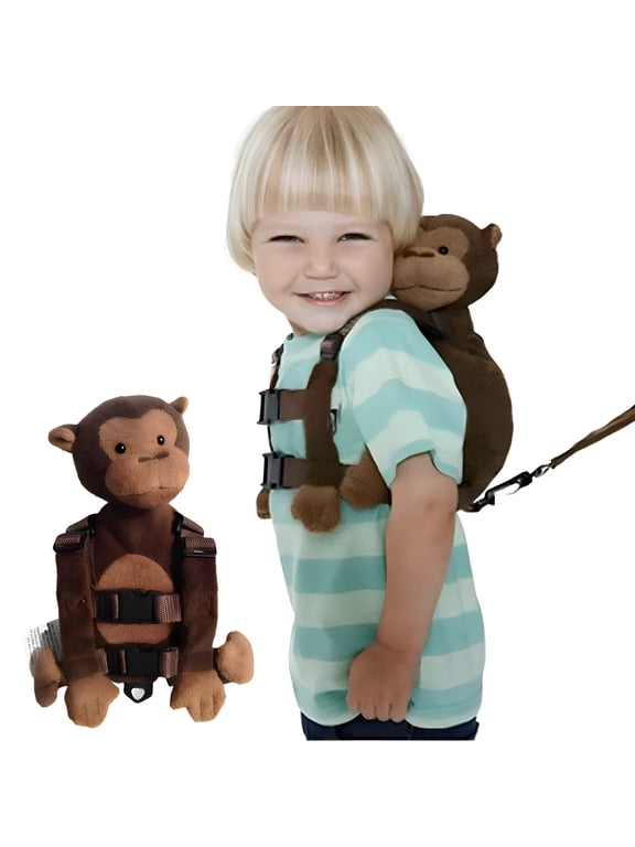 2-in-1 Monkey Backpack with Leash, Adjustable Anti-Lost Walking Belt, Cartoon Style Monkey Seat Belt, Cute Backpack