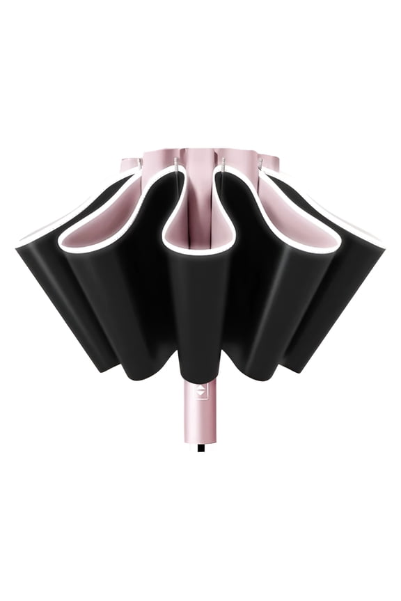 2026 New 10 Ribs Fully Automatic Uv Umbrella Reflective Stripe Large Reverse Umbrellas for Rain Sun Heat Insulation Parasol for Beach, Hiking, Travel, Outdoor, Picnic, Walking, Pink
