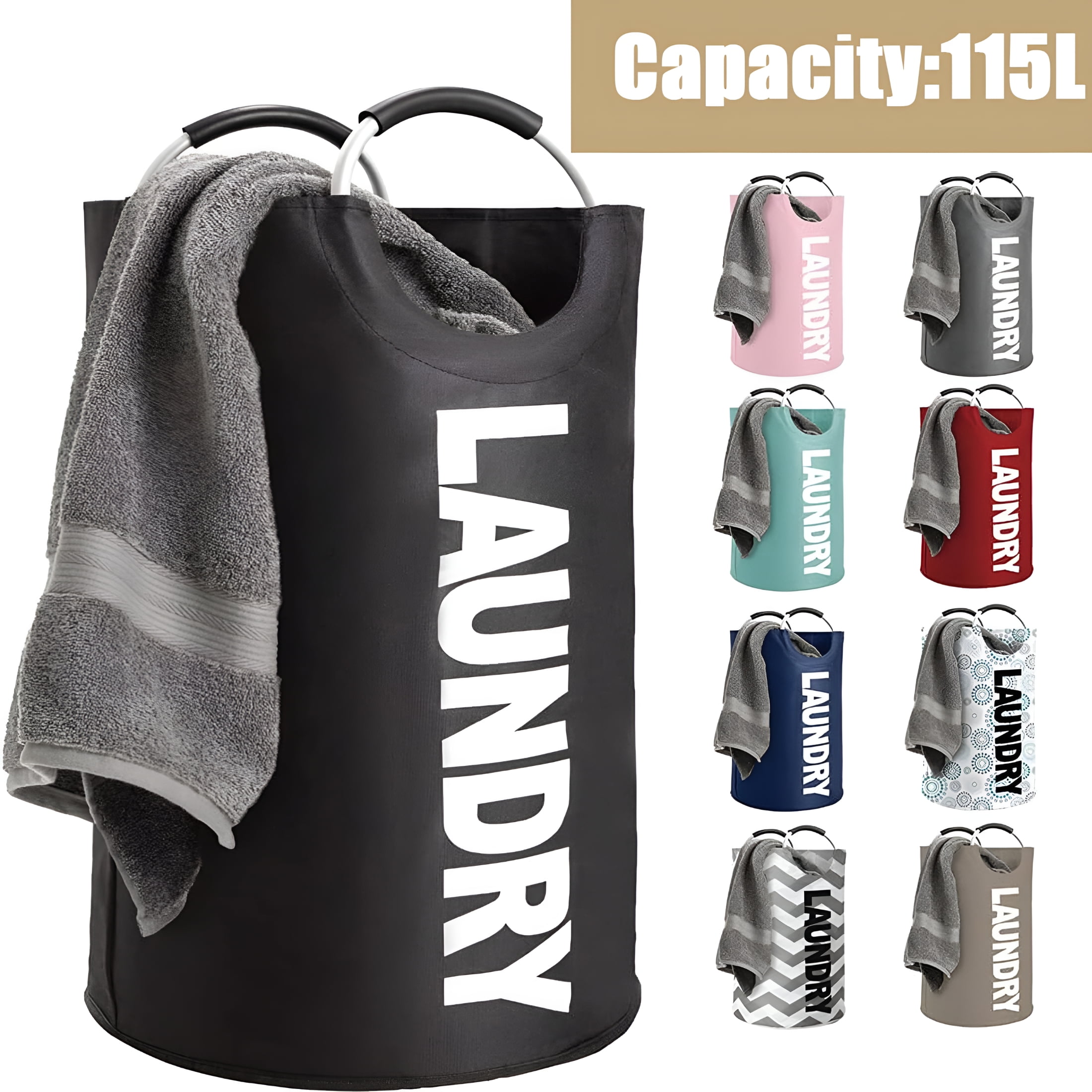 GASTROPOD 2026 New 115L X-Large Laundry Basket,Collapsible Fabric Laundry Bag,Tall Laundry Hamper Waterproof for Dirty Clothes Baskets,Washing Storage Bins Tote Bag,16.5" D × 31" H,Black
