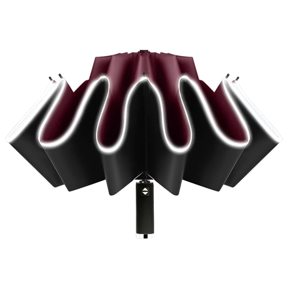 GASTROPOD 2026 New 12 Ribs Fully Automatic Uv Umbrella Reflective Stripe Large Reverse Parasol for Rain Sun Heat Insulation Wine Red Uv Protection Umbrella,Big Umbrellas for Rain