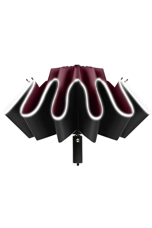 2026 New 12 Ribs Fully Automatic Uv Umbrella Reflective Stripe Large Reverse Parasol for Rain Sun Heat Insulation Wine Red Uv Protection Umbrella,Big Umbrellas for Rain