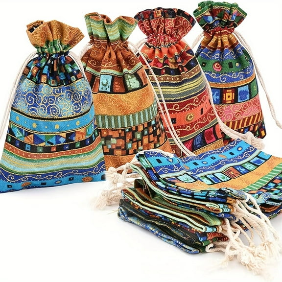 GASTROPOD 2026 New 20/40/80Pcs Ethnic Style Linen Burlap Bag,Gift Bags Breathable Jewelry Pouches with Drawstring Packing Storage Jute Sacks Jewelry Gift Candy Storage Bag,Multi-Color