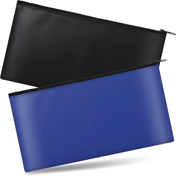 GASTROPOD 2026 New 2Pcs Money Bag for Cash,11X6.1In Cash Bag,Pu Leather Bank Bags Money Pouches with Zipper Can Be Used to Hold Coins,Cosmetics,Invoices,Banknotes (Blue Black)