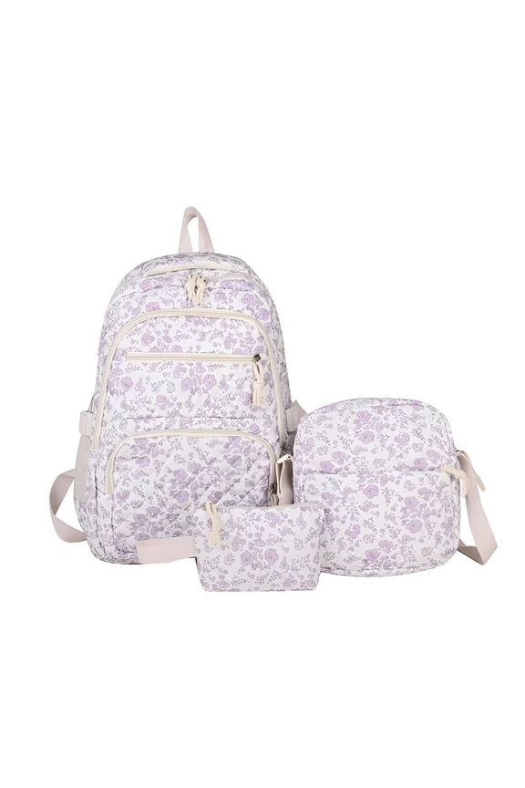 2026 New This 3-Piece Backpack Set Comes with A Cute Floral Quilted Backpack,A Medium-Sized Messenger Bag and A Small Travel Storage Bag for Ladies,Presenting A Simple and Comfortable Look