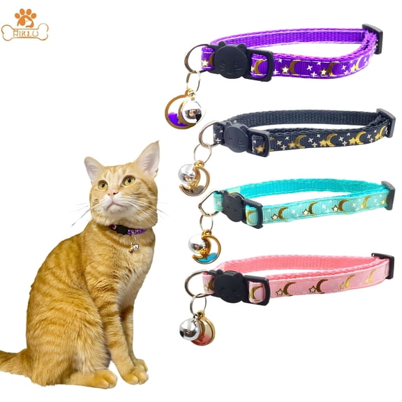 GASTROPOD 2026 New 4Pcs Breakaway Cat Collars with Bell, Moons Stars Cute Kitty Adjustable Safe Kitten Collars with Pendant