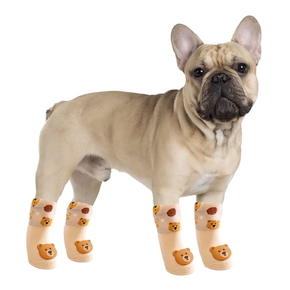 GASTROPOD 2026 New 4Pcs Cute Dog Rain Shoes for Small and Medium Puppy, Adjustable Rubber Cartoon Dog Boots, Waterproof, Anti-Slip, Dirt-Resistant Paw Protection Brown-M