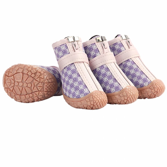 GASTROPOD 2026 New 4Pcs Dog Shoes Anti-Slip Dog Boots & Paw Protectors Soft Magic Strap Dog Boots for Winter 4.8X4.3Cm Purple for Winter Walks Snow Icy Surfaces Outdoor Activities Paw Protection.