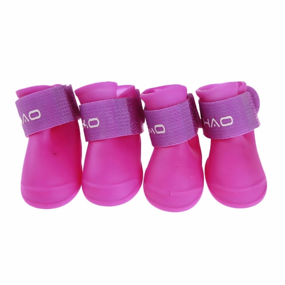 GASTROPOD 2026 New 4Pcs Dog Shoes Fun Cartoon Style Dog Boots & Paw Protectors Anti-Slip Waterproof Dog Rain Boots for Outdoor Walk Rain Snow 4.3X3.3Cm Purple