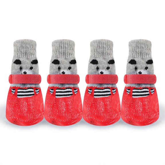 GASTROPOD 2026 New 4Pcs Dog Shoes Soft Cotton Knit Dog Boots Cute Bear Design Waterproof Rubber Sole Dog Booties 6X4Cm,Red, for Outdoor Walks, Winter, Rainy Days, Hiking, Protection