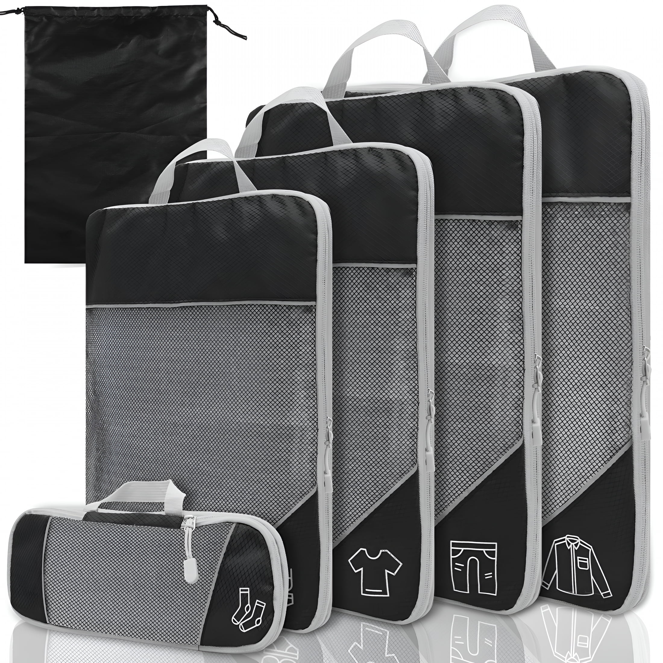 GASTROPOD 2026 New 5Pcs Compression Packing Cubes Lightweight Durable Travel Packing Cubes with Storage Bag Nylon Luggage Suitcase Organizer Bags Space Saving Packing Cubes for Travel Suitcase