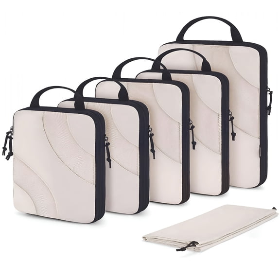 GASTROPOD 2026 New 6 Pcs Compression Packing Cubes,Travel Packing Organizers for Suitcases,Luggage Storage Bags Sets with Shoe Bag,Expandable Foldable Lightweight,White Opal
