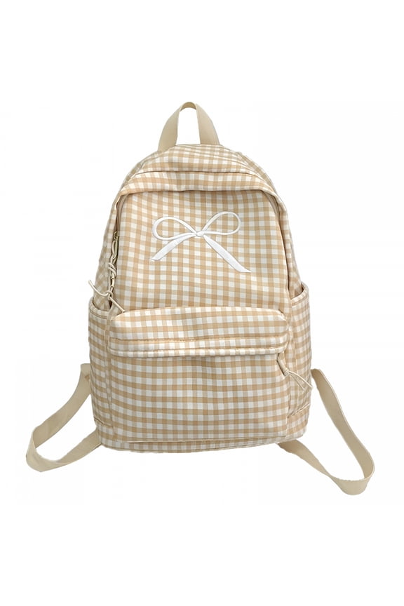 2026 New Backpack Aesthetic Cute Bowknot Book Bag Large Capacity Checkered Backpack for Women Plaid Bow Backpack, Yellow, 11.025.915.35 Inch