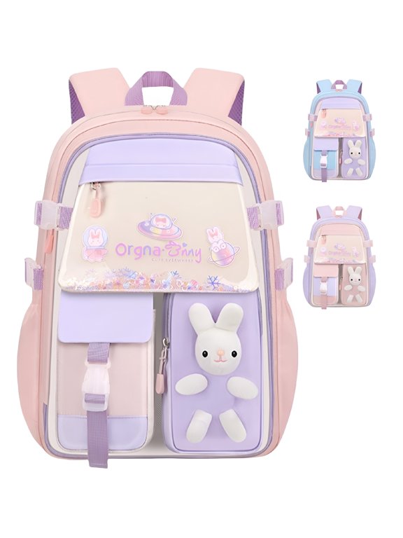 2026 New Backpack Sequin Kawaii Bunny Elementary Students Book Bag, Primary Middle School Bookbag Cute Rabbit Waterproof Bookbag for School, Travel, Casual, L Pink