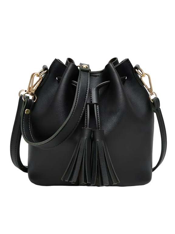 2026 New Bucket Shoulder Bag Drawstring Bag Purse Handbags Small Shopping for Casual Outings, Shopping, Travel, Errands, Beach Black Bucket Bags for Women