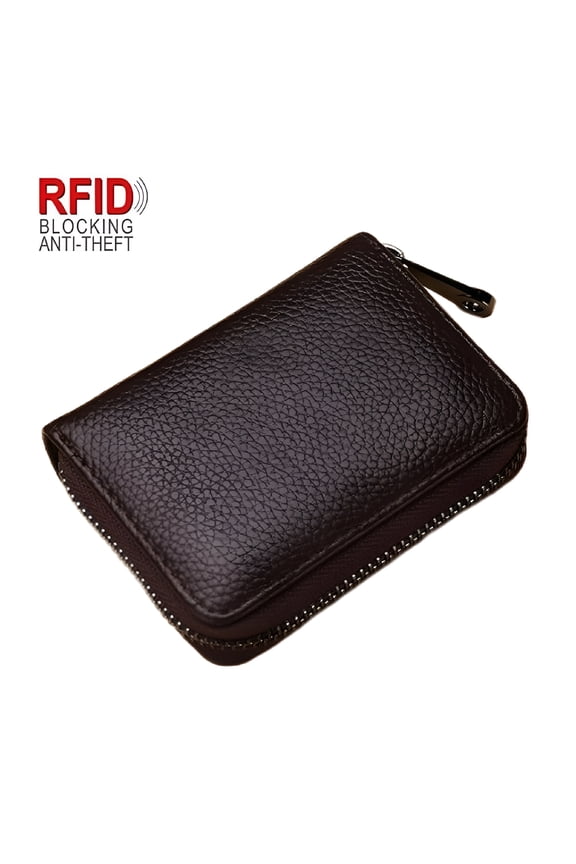 2026 New Card Slots Credit Card Holder Rfid Leather Accordion Card Case Small Wallet for Women Or Men with Zipper for Travel,Business,Daily Use,Shopping-Brown