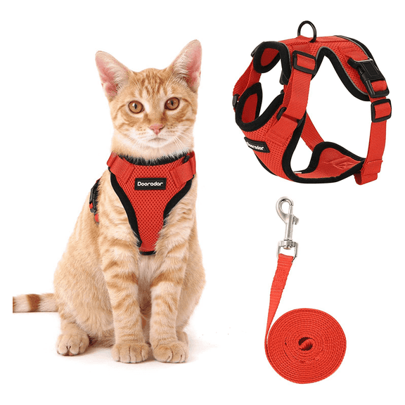 GASTROPOD 2026 New Cat Harness Adjustable Anti-Escape Vest Reflective Design Adjustable Length Quick-Release Buckle Cat Harness and Leash 11.0-13.7Inx18.0-20.0Inx150Cm,Red