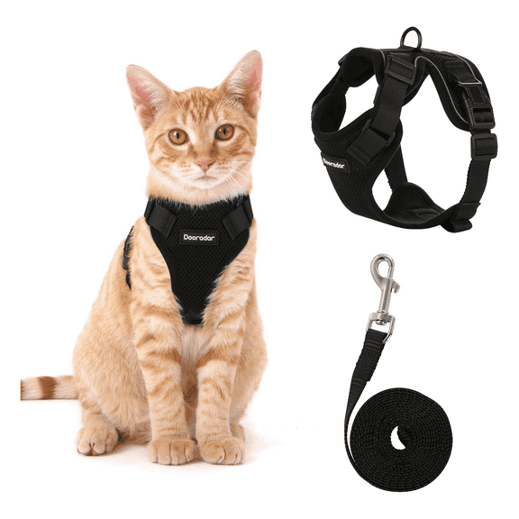 GASTROPOD 2026 New Cat Harness Adjustable Anti-Escape Vest Reflective Design Adjustable Length Quick-Release Buckle Cat Harness and Leash 11.0-13.7Inx18.0-20.0Inx150Cm,Black