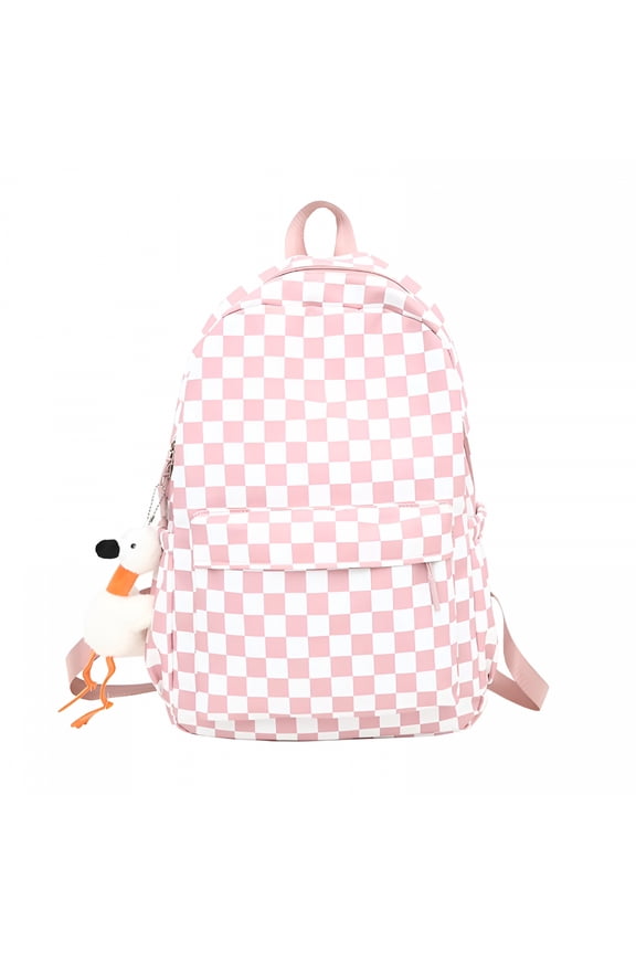2026 New Checkered Backpack with Kawaii Pendant Checkerboard Backpack Cute Preppy Laptop Backpack Light Rucksack for School,Travel,Casual,Daily Use, Pink, 1