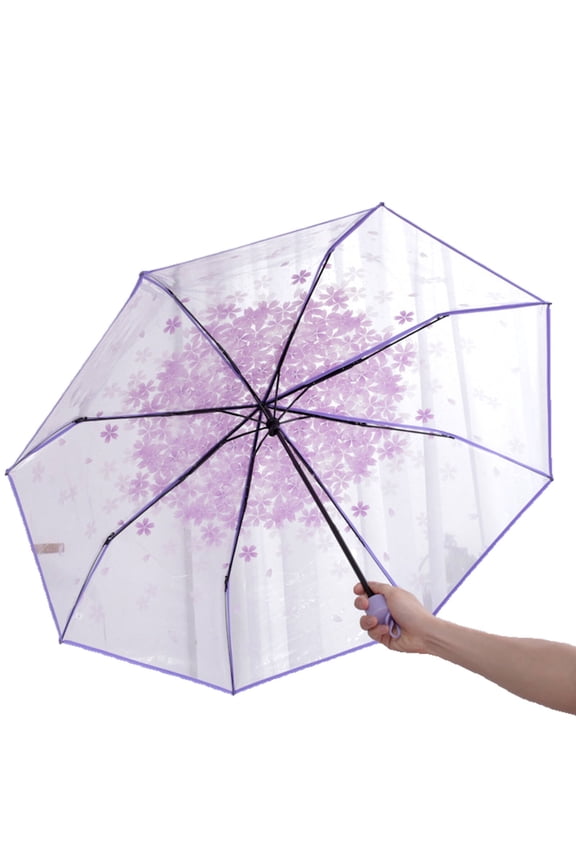 2026 New Cherry Blossom Transparent Umbrella Easy to Carry Umbrellas for Rain for Walking Commuting Pets Purple