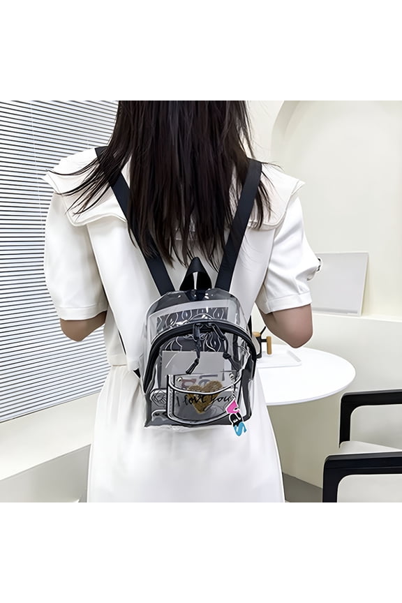 2026 New Clear Mini Backpack, Portable Transparent Bag, Cute Backpack with Reinforced Straps & Front Pocket, Perfect for School, Security & Sporting (Black)