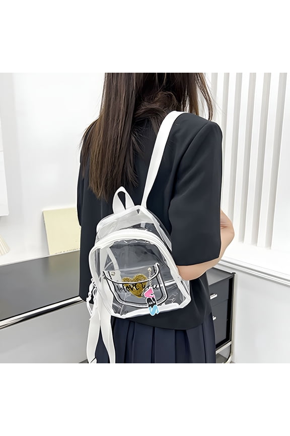 2026 New Clear Mini Backpack, Portable Transparent Bag, Cute Backpack with Reinforced Straps & Front Pocket, Perfect for School, Security & Sporting (White) for Travel, Gym, Beach, Shopping